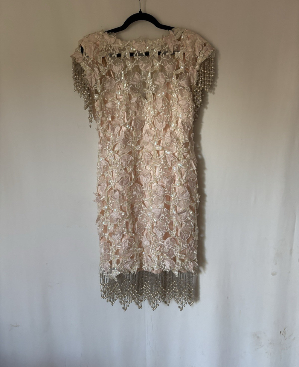 VTG Casadei Dress 10 Beaded Studded Pink Knee Bodycon Cocktail Formal Evening